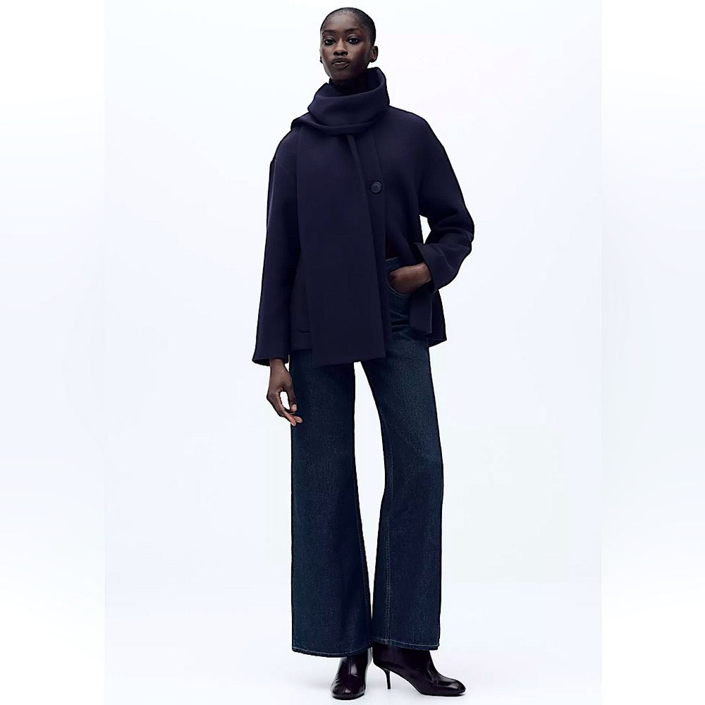 ZARA WOOL BLEND SCARF COAT In Navy - Picture 4 of 15